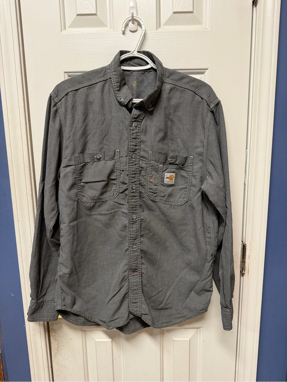 Carhartt Men’s Gray Long-Sleeve Button-Down Work Shirt M
